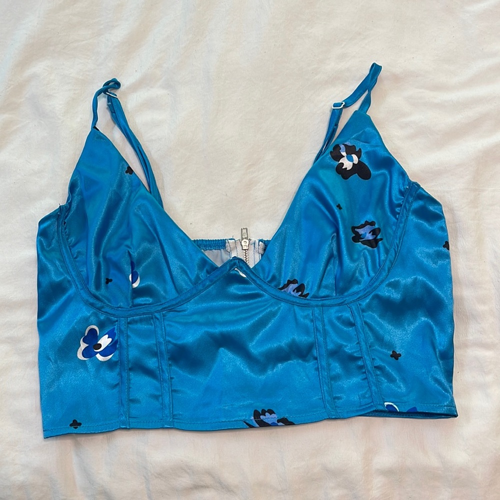 Blue satin party top